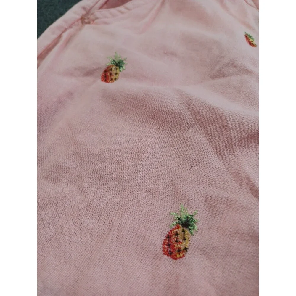Sun Moda Resort Wear Capri Pants Pint Linen Cotton Embroidered Pineapples Small